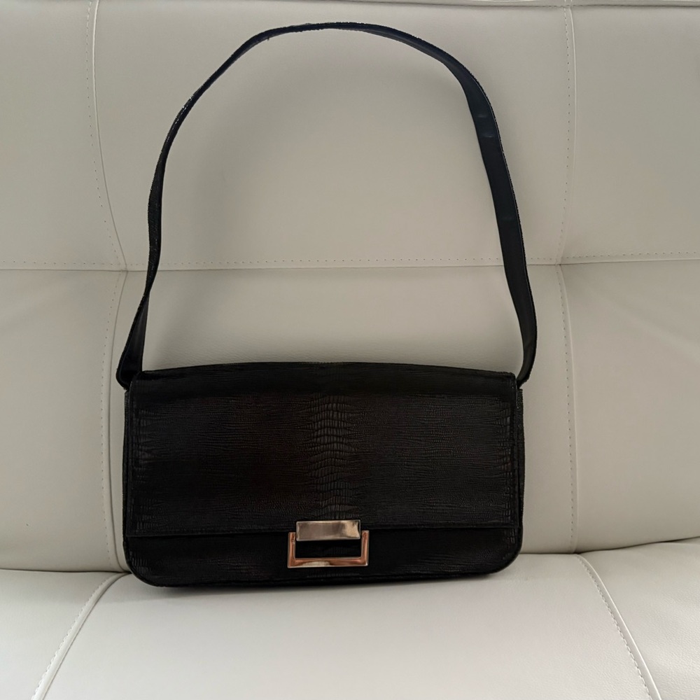 Stuart Weitzman Elegant Black Leather Women's Evening Shoulder Bag